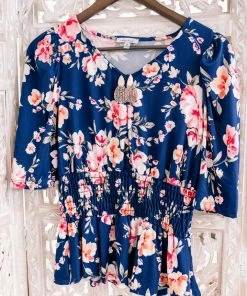 No Ship Drop Ship Evening In The Tropics In Navy Florals (GHG-S)