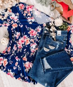 No Ship Drop Ship Evening In The Tropics In Navy Florals (GHG-S)