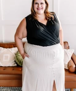 No Ship Drop Ship Fair To Midi Striped Skirt In Oatmeal (GHG-S-L)