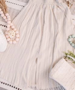 No Ship Drop Ship Fair To Midi Striped Skirt In Oatmeal (GHG-S-L)