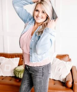 No Ship Drop Ship Feeling A Little Detached Hooded Distressed Denim Jacket (GHG-S-XL)