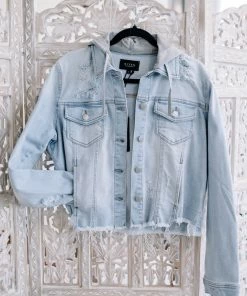 No Ship Drop Ship Feeling A Little Detached Hooded Distressed Denim Jacket (GHG-S-XL)