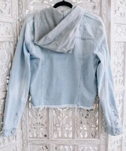 No Ship Drop Ship Feeling A Little Detached Hooded Distressed Denim Jacket (GHG-S-XL)