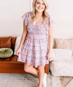 No Ship Drop Ship Flirt With You Dress In Pink & Floral (GHG-S)