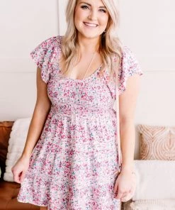 No Ship Drop Ship Flirt With You Dress In Pink & Floral (GHG-S)