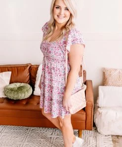 No Ship Drop Ship Flirt With You Dress In Pink & Floral (GHG-S)