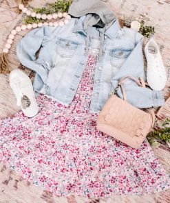 No Ship Drop Ship Flirt With You Dress In Pink & Floral (GHG-S)