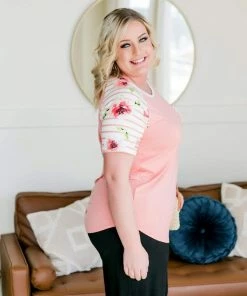 No Ship Drop Ship Apparel Here To Stay Blush Floral Raglan Sleeve Top