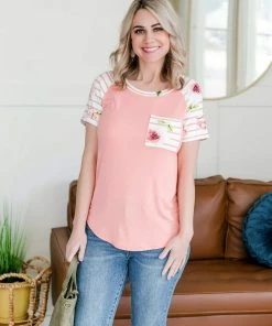 No Ship Drop Ship Apparel Here To Stay Blush Floral Raglan Sleeve Top