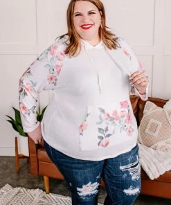 No Ship Drop Ship Tops In My Hood Long Sleeve Floral Top In Ivory (GHG-S)