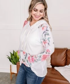 No Ship Drop Ship Tops In My Hood Long Sleeve Floral Top In Ivory (GHG-S)