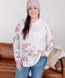 No Ship Drop Ship Tops In My Hood Long Sleeve Floral Top In Ivory (GHG-S)