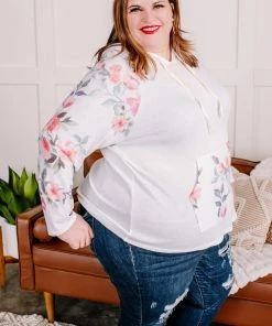 No Ship Drop Ship Tops In My Hood Long Sleeve Floral Top In Ivory (GHG-S)