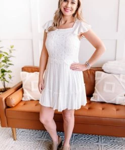 No Ship Drop Ship GHG- Shop Singles It's A Love Story White Crochet Lace Dress (GHG-S)