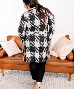 No Ship Drop Ship Journey On Belted Houndstooth Cardigan (GHG-S) Tops