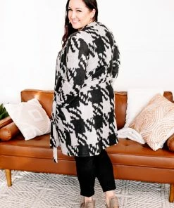 No Ship Drop Ship Journey On Belted Houndstooth Cardigan (GHG-S) Tops