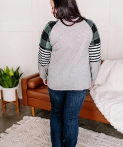 No Ship Drop Ship GHG- Shop Singles Just A Plaid Bit Brushed Top In Green/Black (GHG-S)