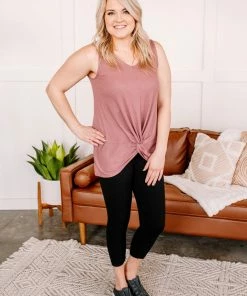 No Ship Drop Ship GHG- Shop Singles Let's Twist Again Pointelle Sleeveless Top In Mauve (GHG-S)