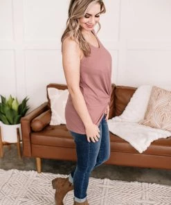 No Ship Drop Ship GHG- Shop Singles Let's Twist Again Pointelle Sleeveless Top In Mauve (GHG-S)