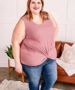 No Ship Drop Ship GHG- Shop Singles Let's Twist Again Pointelle Sleeveless Top In Mauve (GHG-S)