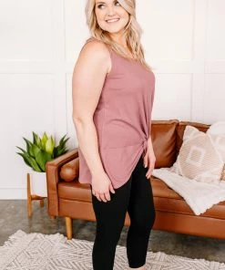 No Ship Drop Ship GHG- Shop Singles Let's Twist Again Pointelle Sleeveless Top In Mauve (GHG-S)