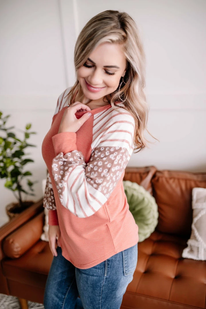 No Ship Drop Ship GHG- Shop Singles Life In Pieces Floral Color Block Raglan Top (GHG-S) 1 No Ship Drop Ship GHG- Shop Singles Life In Pieces Floral Color Block Raglan Top (GHG-S)