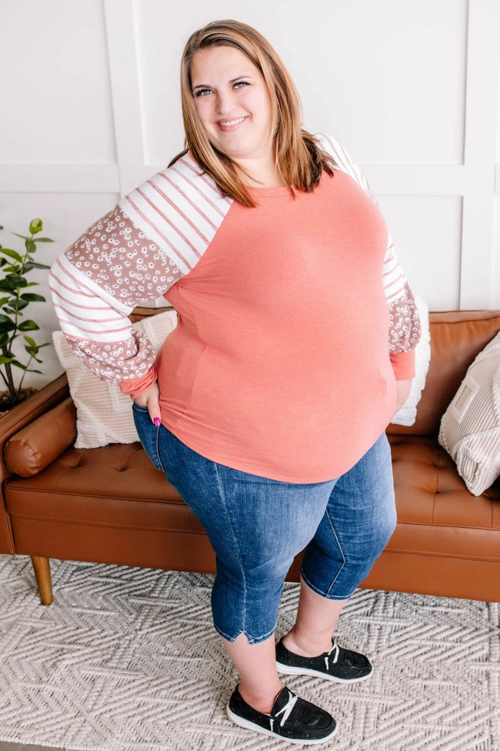 No Ship Drop Ship GHG- Shop Singles Life In Pieces Floral Color Block Raglan Top (GHG-S) 4 No Ship Drop Ship GHG- Shop Singles Life In Pieces Floral Color Block Raglan Top (GHG-S)