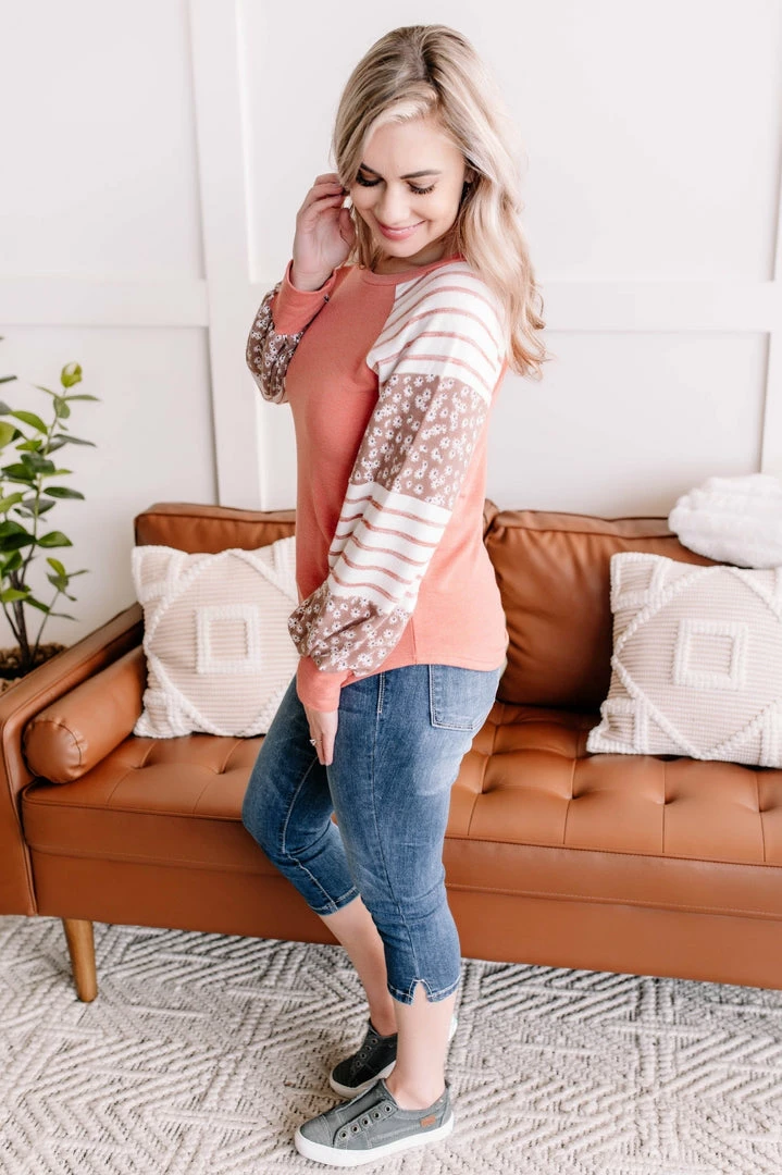 No Ship Drop Ship GHG- Shop Singles Life In Pieces Floral Color Block Raglan Top (GHG-S) 11 No Ship Drop Ship GHG- Shop Singles Life In Pieces Floral Color Block Raglan Top (GHG-S)