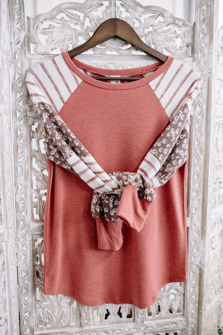 No Ship Drop Ship GHG- Shop Singles Life In Pieces Floral Color Block Raglan Top (GHG-S) 13 No Ship Drop Ship GHG- Shop Singles Life In Pieces Floral Color Block Raglan Top (GHG-S)