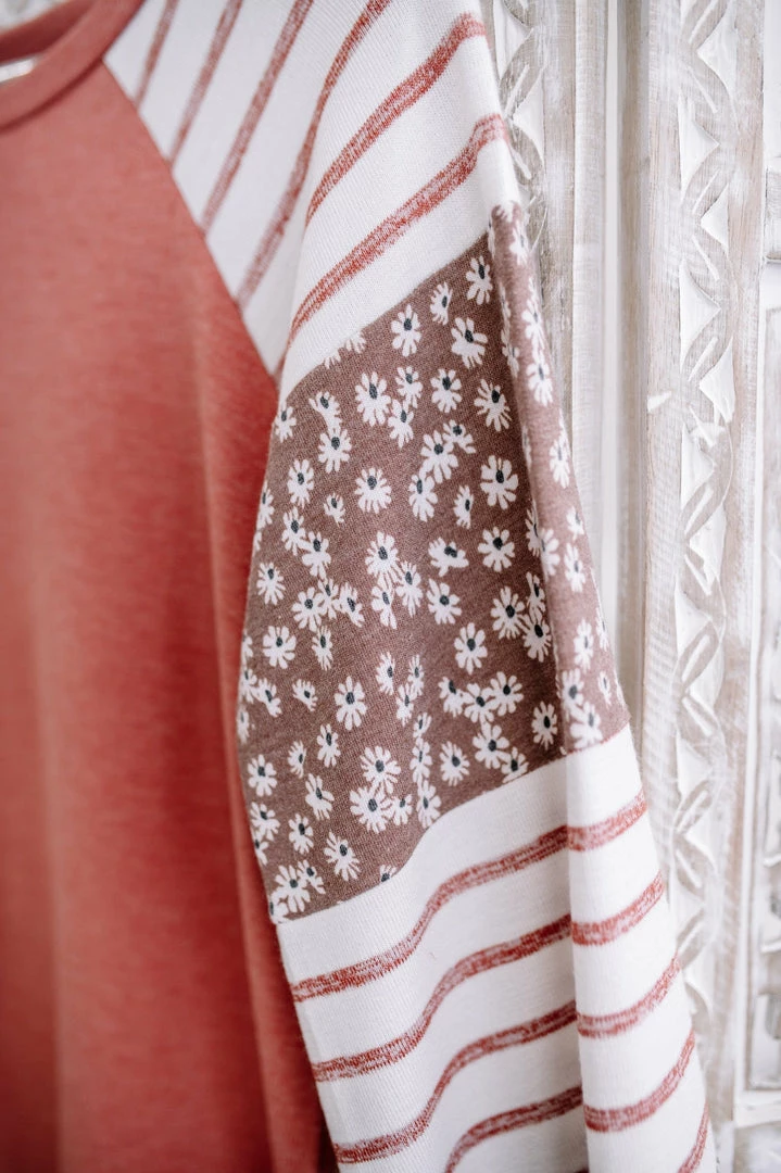 No Ship Drop Ship GHG- Shop Singles Life In Pieces Floral Color Block Raglan Top (GHG-S) 15 No Ship Drop Ship GHG- Shop Singles Life In Pieces Floral Color Block Raglan Top (GHG-S)