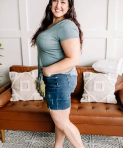 No Ship Drop Ship Long Story Short Judy Blue Thigh Shorts Apparel