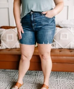 No Ship Drop Ship Long Story Short Judy Blue Thigh Shorts Apparel