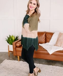 No Ship Drop Ship Lucky To Find Ombre Olive Sweater (GHG-S) Tops