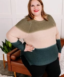 No Ship Drop Ship Lucky To Find Ombre Olive Sweater (GHG-S) Tops