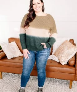 No Ship Drop Ship Lucky To Find Ombre Olive Sweater (GHG-S) Tops