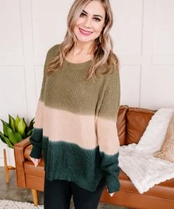 No Ship Drop Ship Lucky To Find Ombre Olive Sweater (GHG-S) Tops