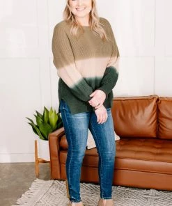 No Ship Drop Ship Lucky To Find Ombre Olive Sweater (GHG-S) Tops
