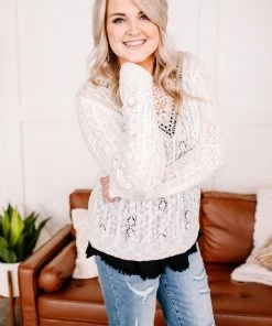 No Ship Drop Ship More Than Enough Open Knit Sweater In Cream (GHG-S)