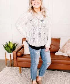 No Ship Drop Ship More Than Enough Open Knit Sweater In Cream (GHG-S)