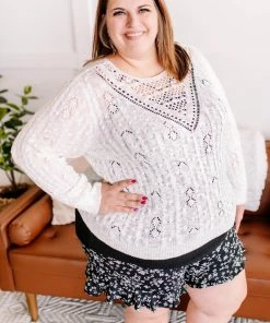 No Ship Drop Ship More Than Enough Open Knit Sweater In Cream (GHG-S)