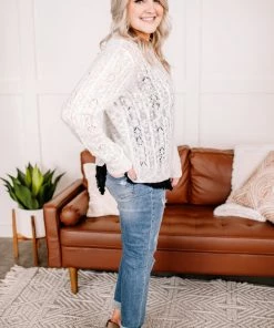 No Ship Drop Ship More Than Enough Open Knit Sweater In Cream (GHG-S)