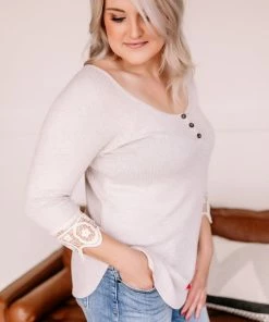 No Ship Drop Ship Off The Hook Oatmeal Waffle Knit Top (GHG-S)