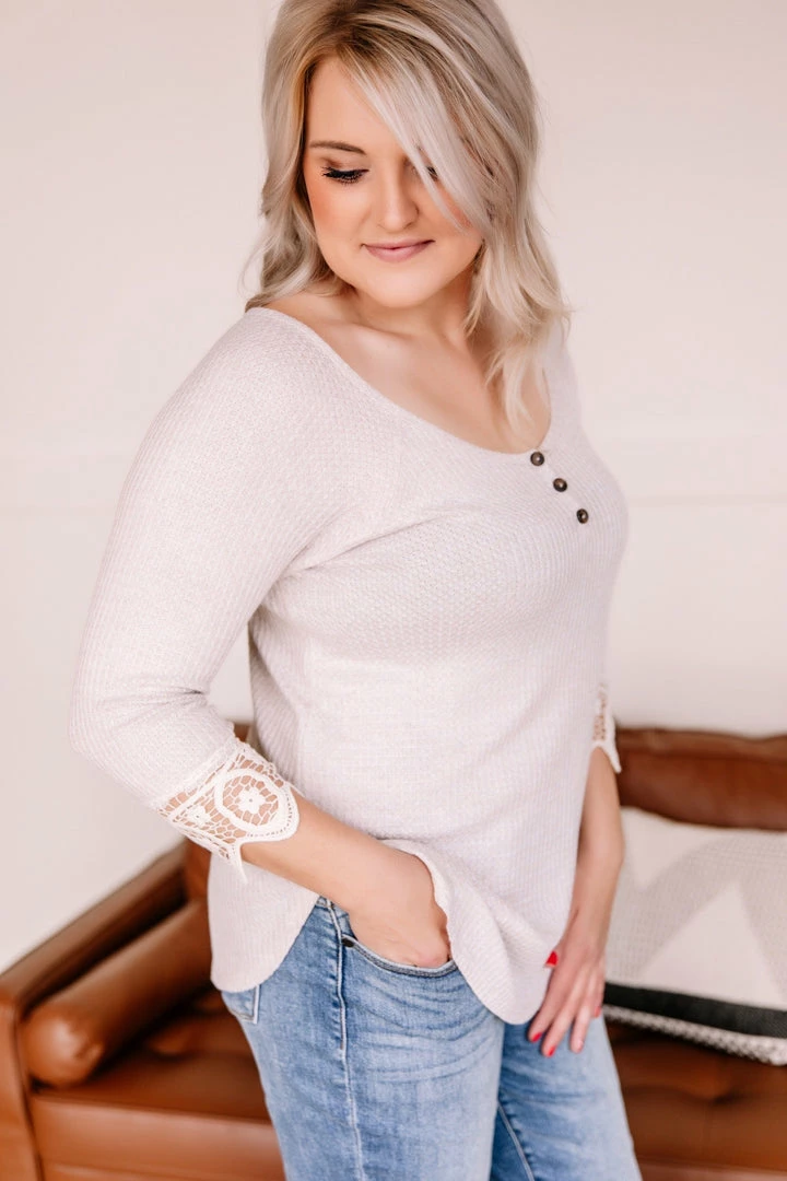 No Ship Drop Ship Off The Hook Oatmeal Waffle Knit Top (GHG-S) 1 No Ship Drop Ship Off The Hook Oatmeal Waffle Knit Top (GHG-S)