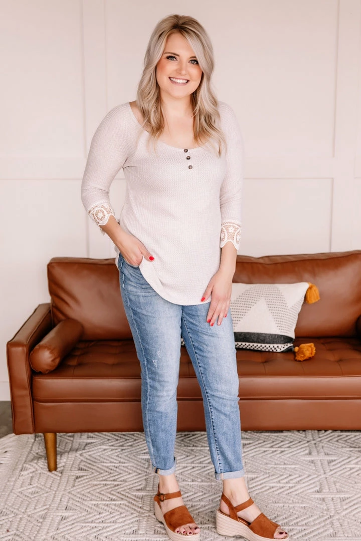 No Ship Drop Ship Off The Hook Oatmeal Waffle Knit Top (GHG-S) 3 No Ship Drop Ship Off The Hook Oatmeal Waffle Knit Top (GHG-S)