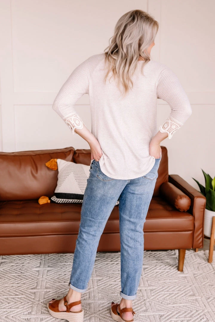 No Ship Drop Ship Off The Hook Oatmeal Waffle Knit Top (GHG-S) 2 No Ship Drop Ship Off The Hook Oatmeal Waffle Knit Top (GHG-S)