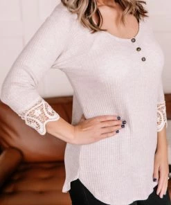 No Ship Drop Ship Off The Hook Oatmeal Waffle Knit Top (GHG-S) 15 No Ship Drop Ship Off The Hook Oatmeal Waffle Knit Top (GHG-S)