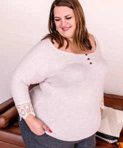 No Ship Drop Ship Off The Hook Oatmeal Waffle Knit Top (GHG-S) 20 No Ship Drop Ship Off The Hook Oatmeal Waffle Knit Top (GHG-S)