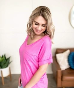 No Ship Drop Ship Tops Pocketful Of Basics In Pink