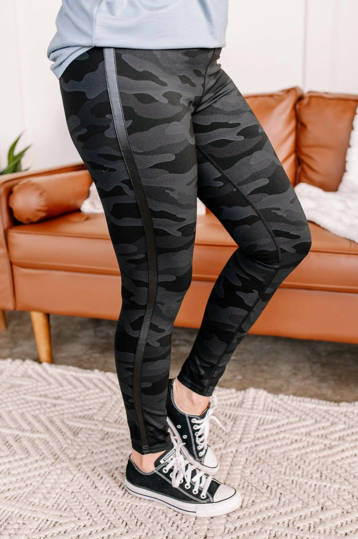 No Ship Drop Ship Athletic + Leggings + Sets Race You For It Side Striped Camo Leggings (GHG-S,M) 1 No Ship Drop Ship Athletic + Leggings + Sets Race You For It Side Striped Camo Leggings (GHG-S,M)