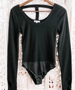 No Ship Drop Ship GHG- Shop Singles Rock Your Bodysuit In Black Ribbed Knit (GHG-S)